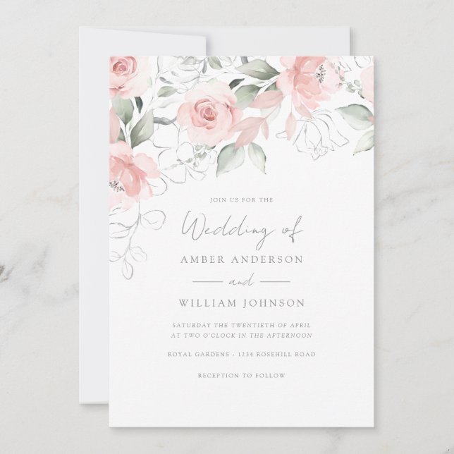Faire-part de mariage rose pâle Bloom Soft Blush (Devant)