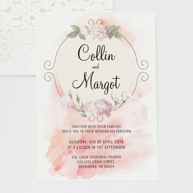 Faire-part de mariage Rose Pâle Couronne (Créateur téléchargé)