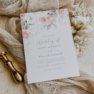 Faire-part de mariage rose pâle floral doux
