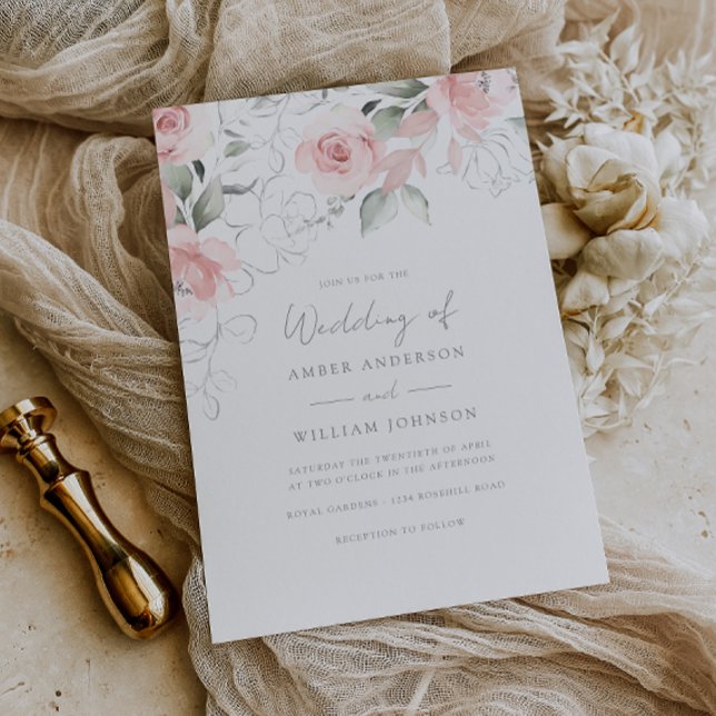 Faire-part de mariage rose pâle floral doux (Créateur téléchargé)
