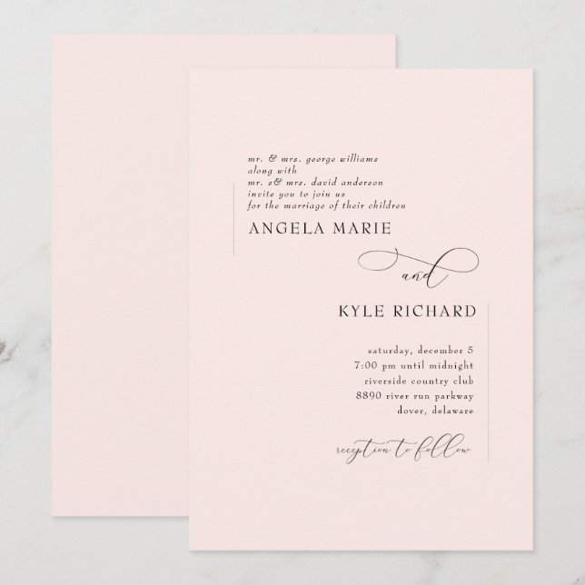 Faire-part de mariage Rose Pâle Moderne des Deux P (Devant / Derrière)