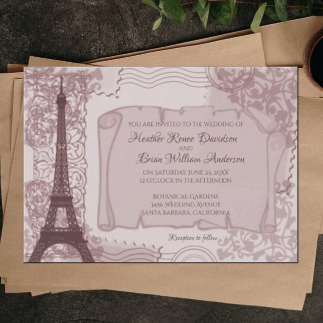 Faire-part de mariage rose parisien (Pink Parisian Wedding Invitation)
