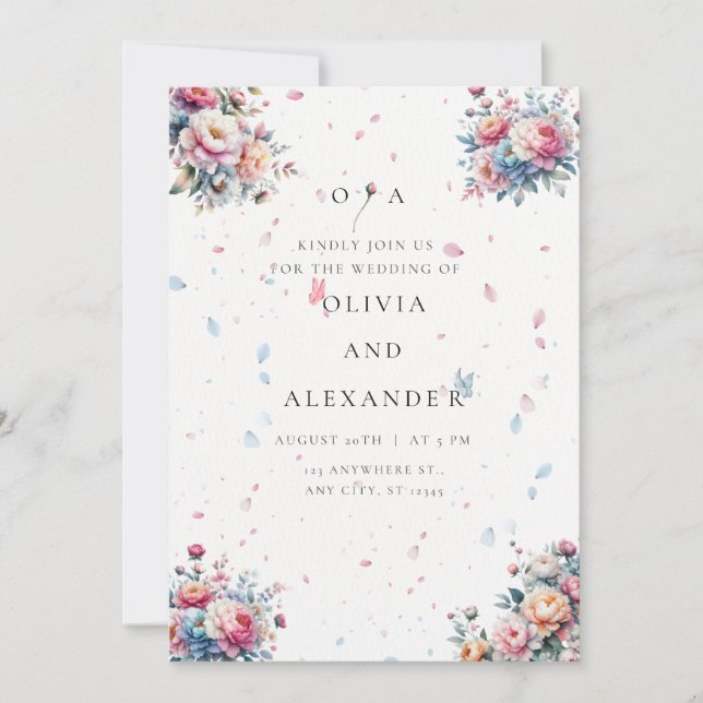 Faire-part de mariage Rose Pastel Watercolor (Devant)