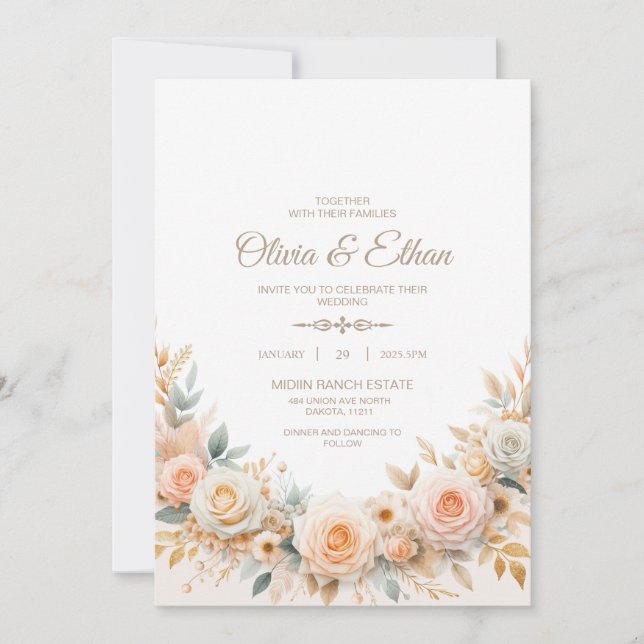 Faire-part de mariage Rose Pastel Watercolor (Devant)