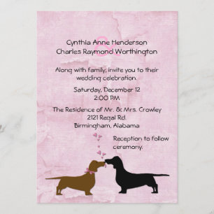 Faire-part de mariage rose personnalisé Dachshunds