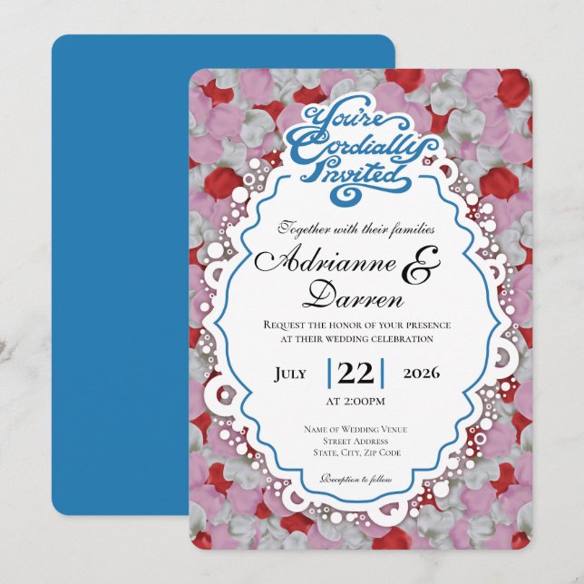 Faire-part de mariage Rose Petal 1 avec des lettre (Devant / Derrière)