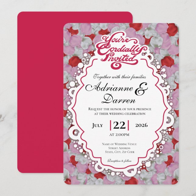 Faire-part de mariage Rose Petal 1 avec lettres ro (Devant / Derrière)