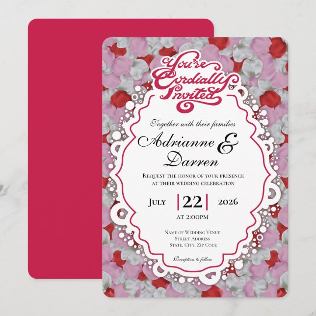 Faire-part de mariage Rose Petal 1 avec Lettres Ro (Devant / Derrière)