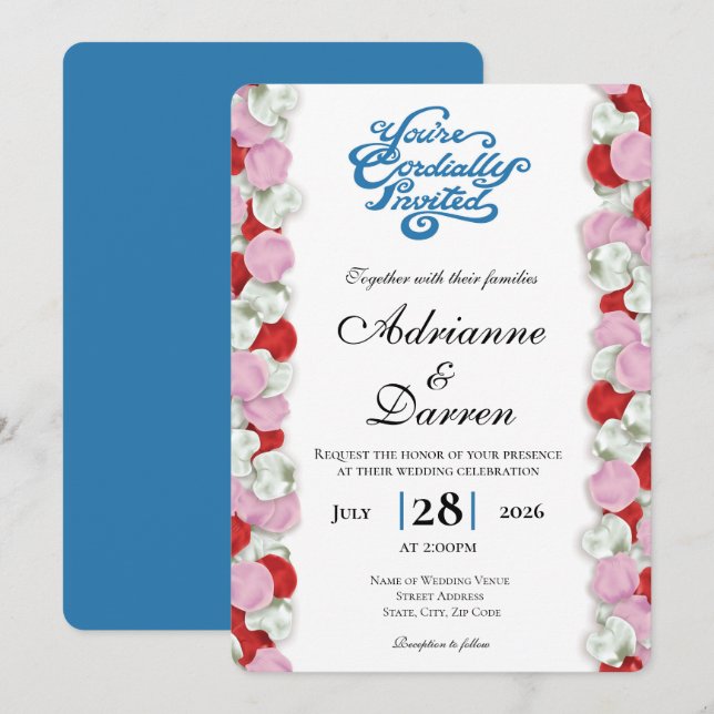 Faire-part de mariage Rose Petal 4 avec des lettre (Devant / Derrière)