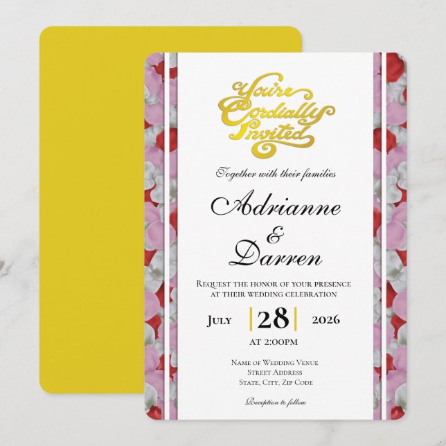Faire-part de mariage Rose Petal Wedding Invite 3  (Devant / Derrière)