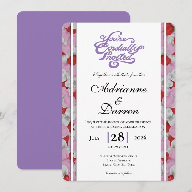 Faire-part de mariage Rose Petal Wedding Invite 3  (Devant / Derrière)