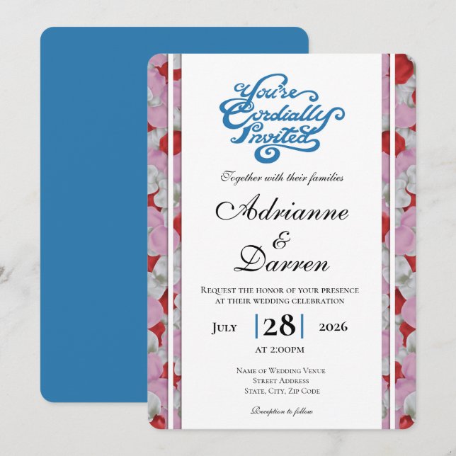 Faire-part de mariage Rose Petal Wedding Invite 3  (Devant / Derrière)
