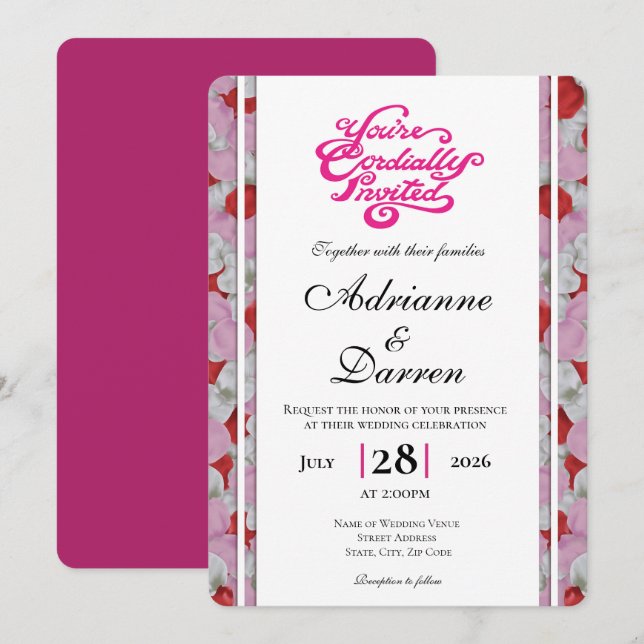 Faire-part de mariage Rose Petal Wedding Invite 3  (Devant / Derrière)