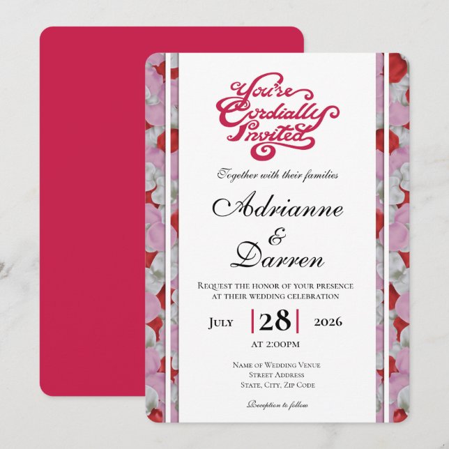 Faire-part de mariage Rose Petal Wedding Invite 3  (Devant / Derrière)