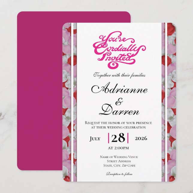 Faire-part de mariage Rose Petal Wedding Invite 3  (Devant / Derrière)