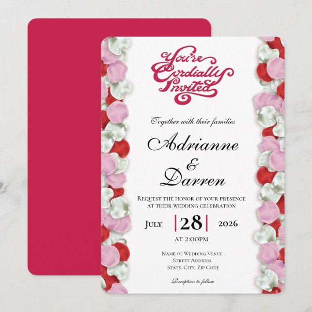Faire-part de mariage Rose Petal Wedding Invite 4  (Devant / Derrière)