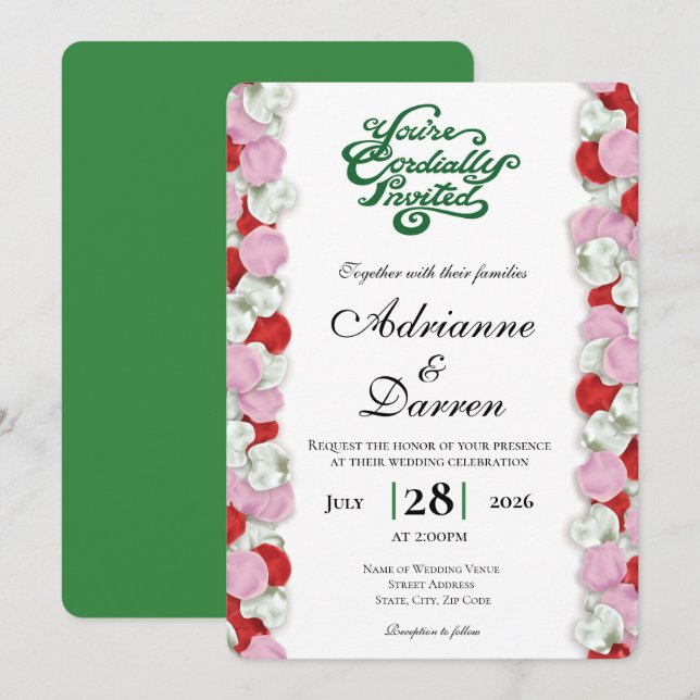 Faire-part de mariage Rose Petal Wedding Invite 4  (Devant / Derrière)