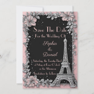 Faire-part de mariage rose poudré argenté vintage