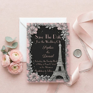 Faire-part de mariage rose poudré argenté vintage 