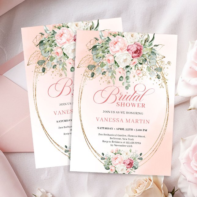Faire-part de mariage rose poudré de luxe avec inv (Luxury Blush Pink Bridal Shower Gold Invitation)