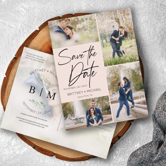 Faire-part de mariage rose poudré en lettres manus (Créateur téléchargé)