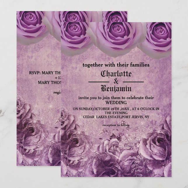 Faire-part de mariage Rose pourpre gothique (Devant / Derrière)