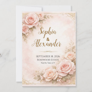 Faire-Part de Mariage Rose Poussiéreuse Luxueux | 