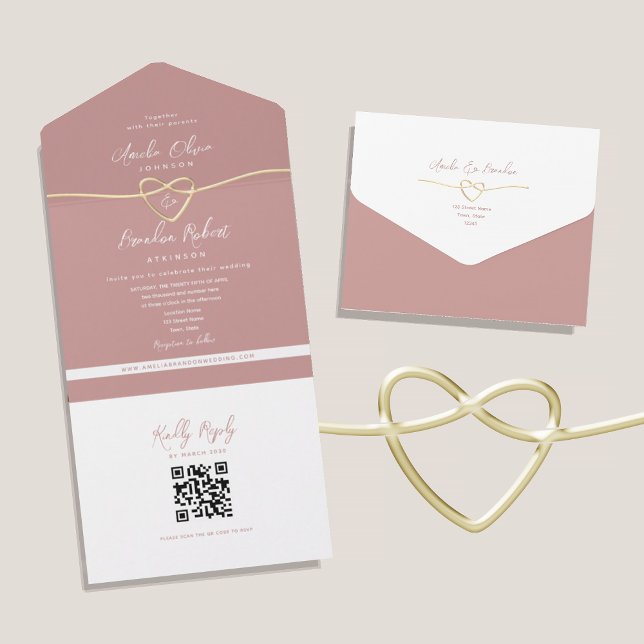 Faire-part de mariage Rose Poussiéreux QR Code (Créateur téléchargé)