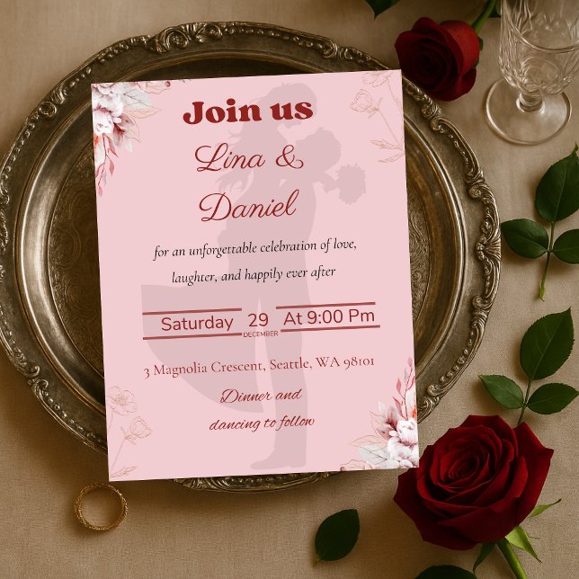 Faire-part de mariage rose romantique. (Créateur téléchargé)