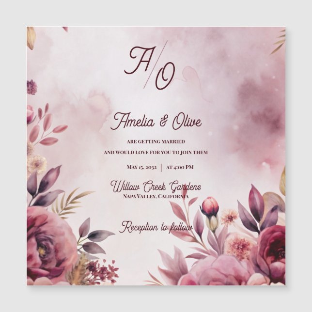 Faire-part de mariage rose romantique à fleurs mau (Devant)