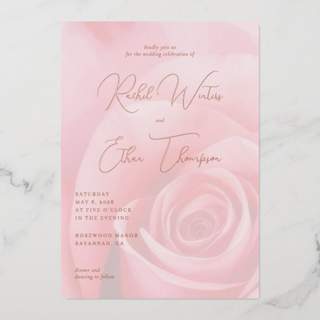Faire-part de mariage Rose rose élégante (Recto)