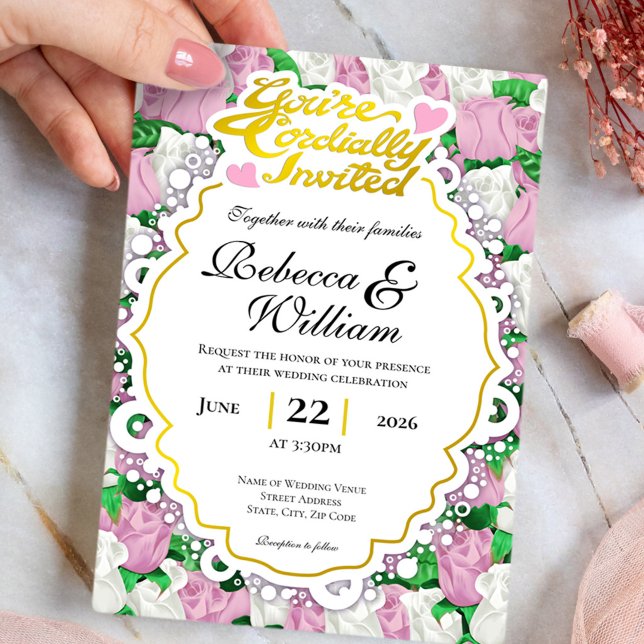 Faire-part de mariage Rose rose et blanche - Lettr (Créateur téléchargé)