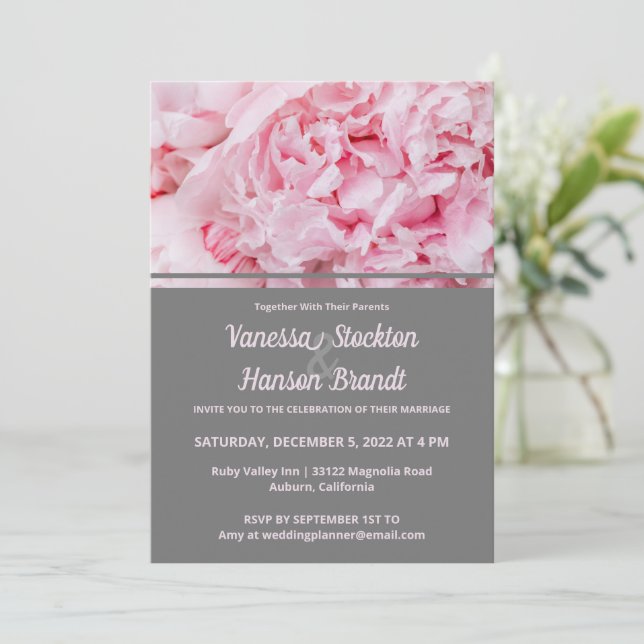 Faire-part de mariage rose rose moderne (Debout devant)