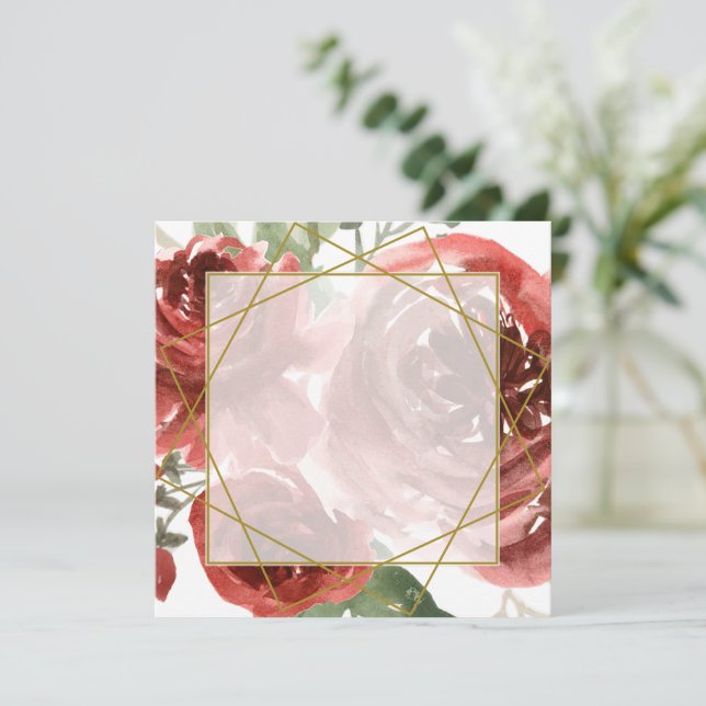 Faire-part de mariage rose rouge et or vierge (Debout devant)