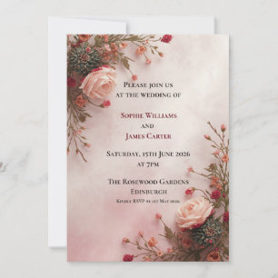 Faire-part de mariage Rose Rouge Floral Romantiq