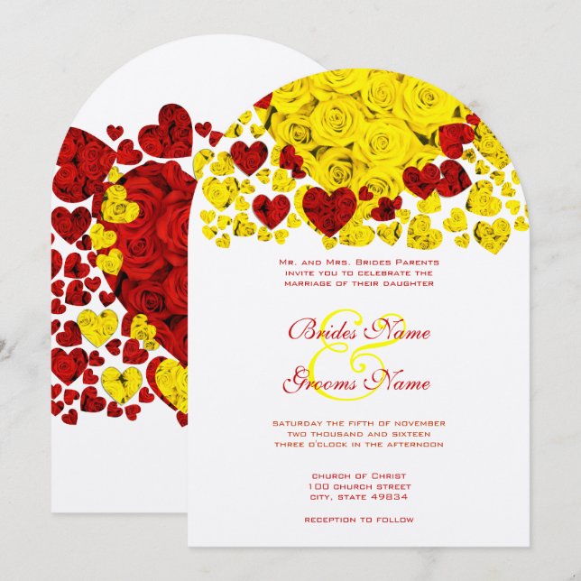 Faire-part de mariage Rose rustique et Cœur jaune (Devant / Derrière)