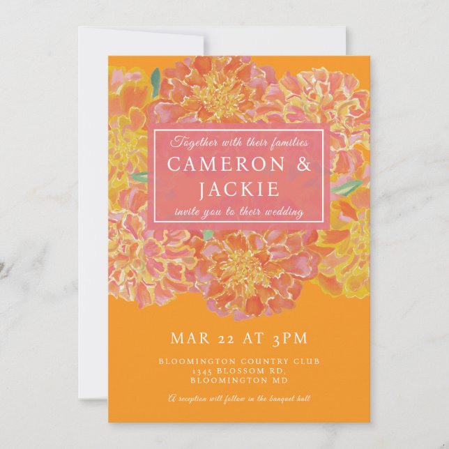 Faire-part de mariage rose souci vibrant (Devant)