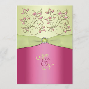 Faire-part de mariage rose, vert Floral