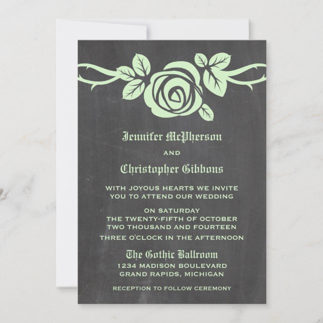 Faire-part de mariage Rose Verte Tableau Noir (Devant)