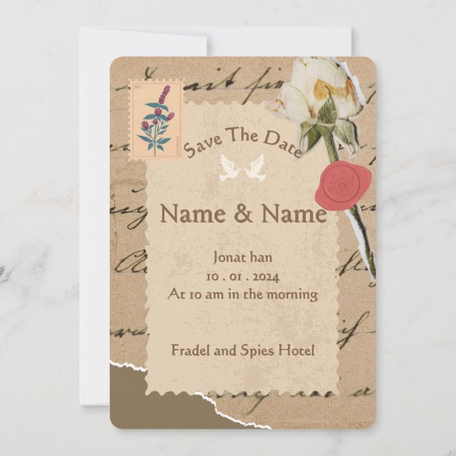 Faire-part de mariage Rose Vintage (Dos)