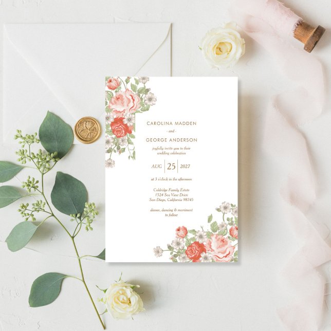 Faire-part de mariage Rose vintage (Créateur téléchargé)