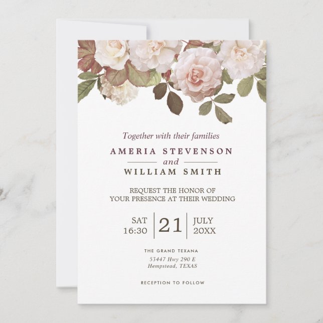 Faire-part de mariage Rose vintage (Devant)