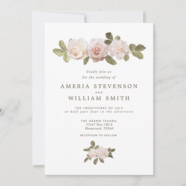 Faire-part de mariage Rose vintage (Devant)