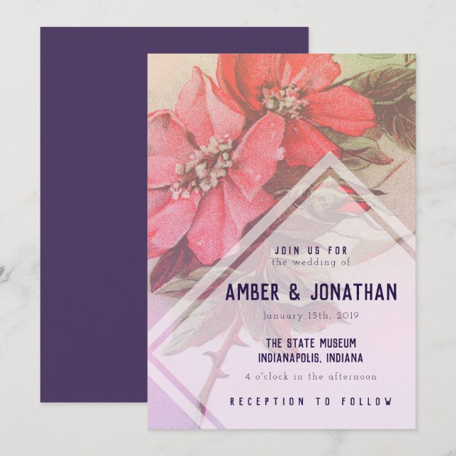 Faire-part de mariage Rose vintage (Devant / Derrière)