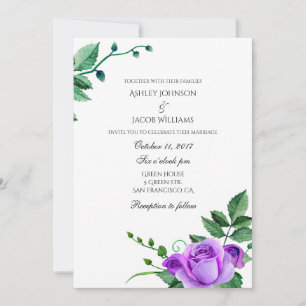 Faire-part de mariage rose violet. Invitations flo