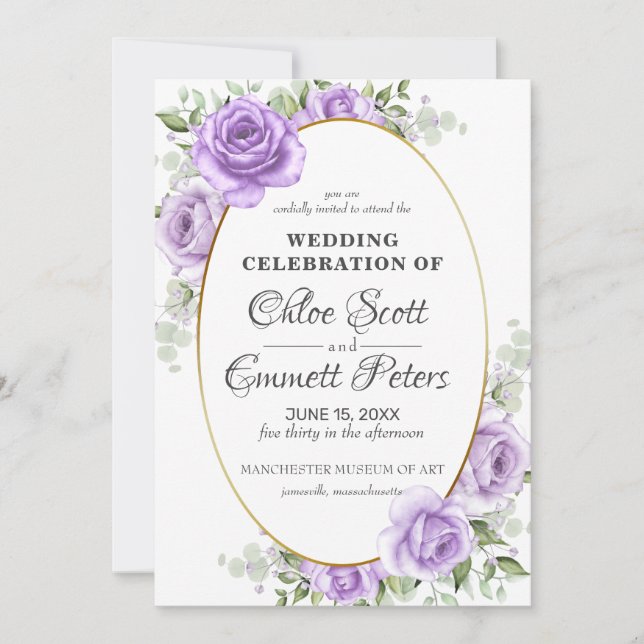 Faire-part de mariage Rose Violette Claire Bordure (Devant)