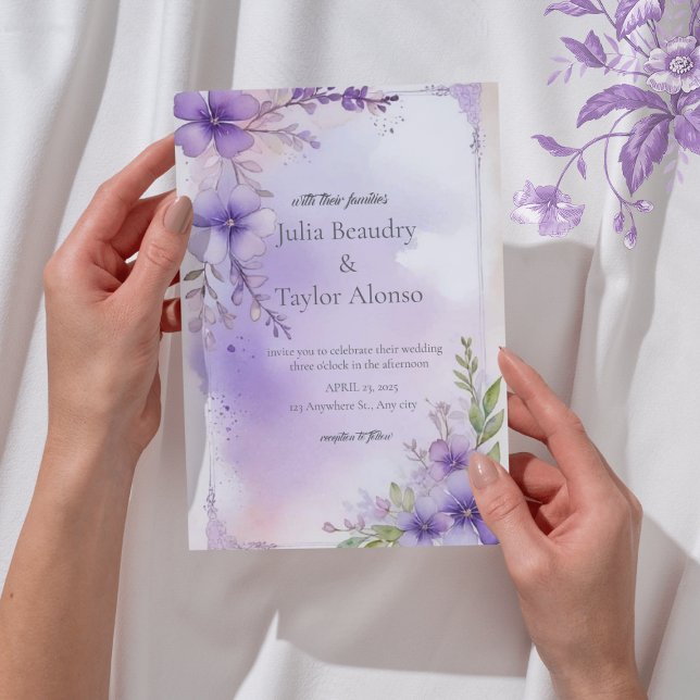 Faire-part de mariage Rose Violette Élégant (Créateur téléchargé)