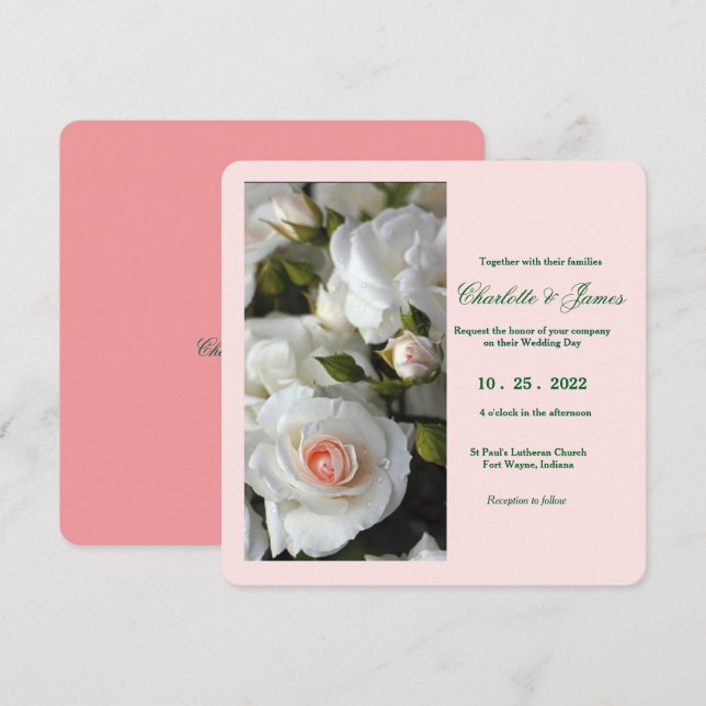 Faire-part de mariage Roses blanches (Devant / Derrière)