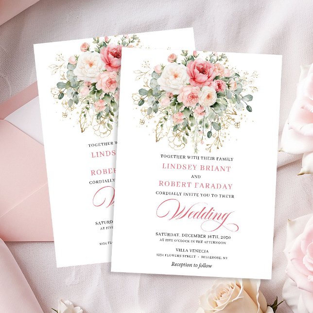 Faire-Part de Mariage Roses Blush Bohème de Jardin (Garden Boho Blush Roses Wedding Invitation)