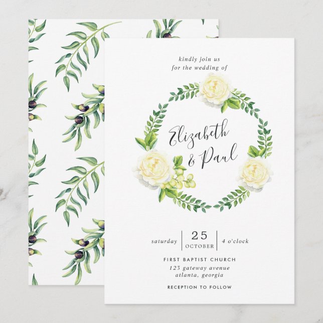 Faire-part de mariage Roses et Olives (Devant / Derrière)